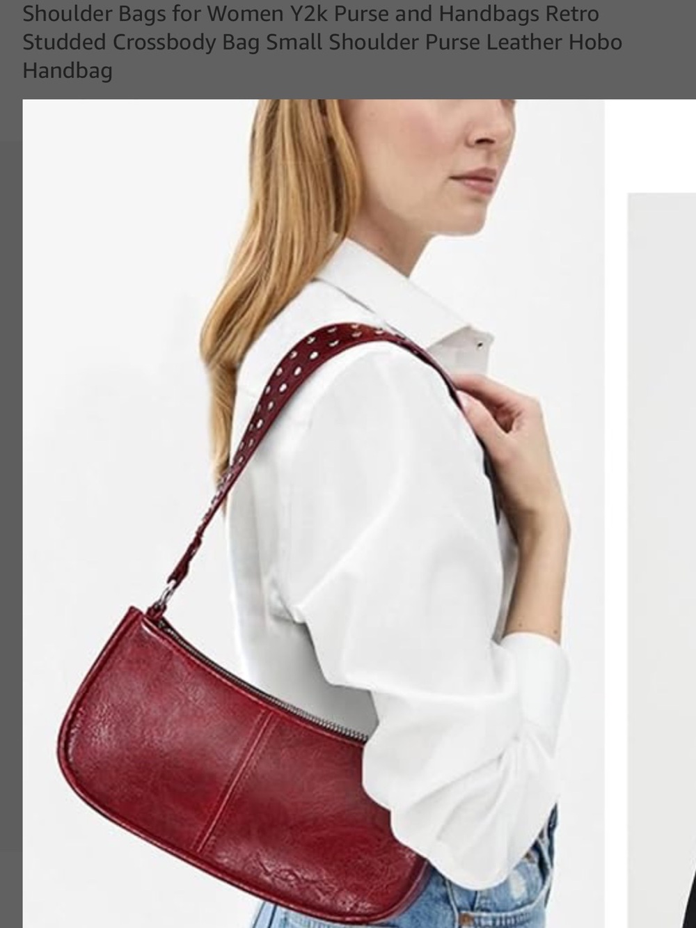 Studded shoulder bag - y2k burgundy purse retro leather hobo handbag